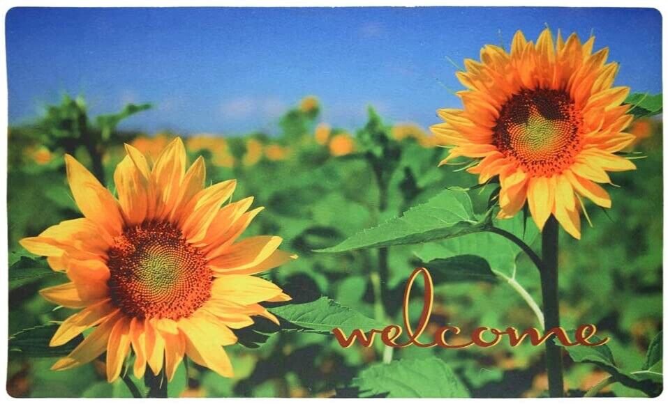Entrance Rug Non Slip Rubber Doormat 29x17 inch Sunflower Welcome Outdoor indoor