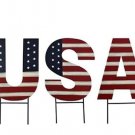 Metal USA Letter & Two stars Yard Sign with Stake Patriotic Barn Garden stakes