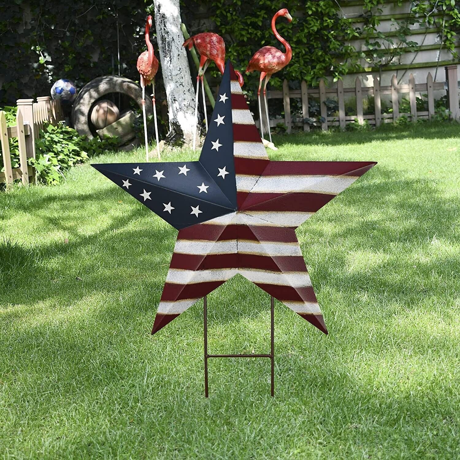 Metal USA Letter & Two stars Yard Sign with Stake Patriotic Barn Garden ...