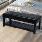 Storage Ottoman Bench - Black Faux Leather Footrest Seat Rectangular Upholstered