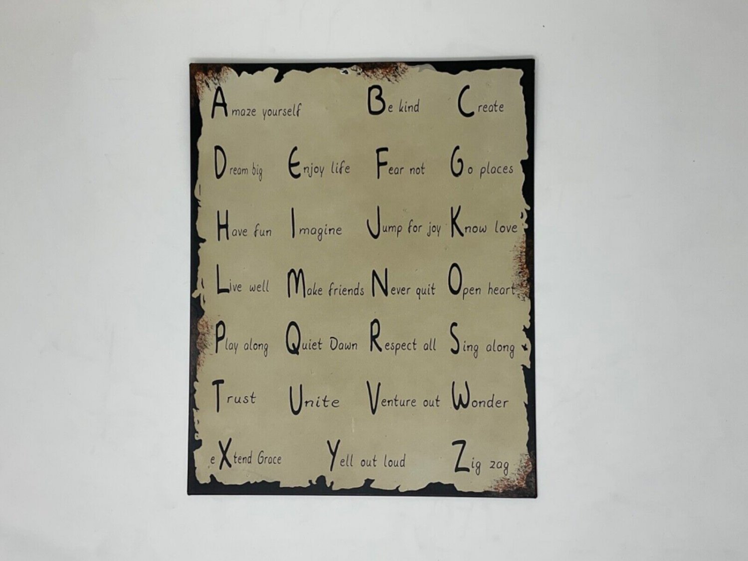 Rustic metal wall decoration Alphabet Poster Amaze yourself Be kind 13&acirc;�� x 10.4&acirc;��