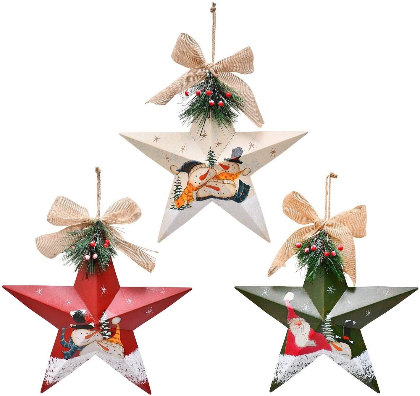 Christmas Ornaments 3D Star Barn Wall Decor Hand Painted 12&acirc;��( White Red Green)
