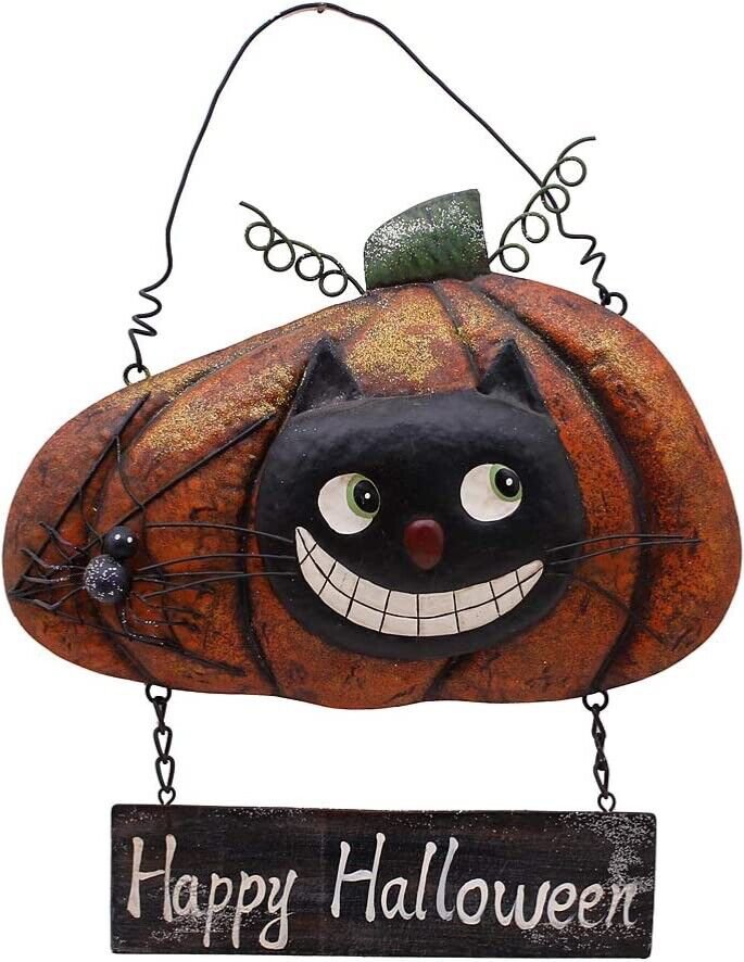 Vintage Halloween Party Supplies Metal Door Hanger Decorative Distressed Pumpkin