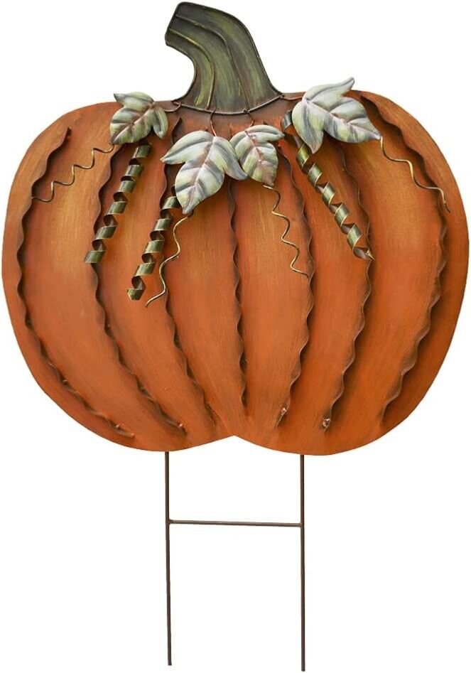 Pumpkin Garden Stake Metal Pumpkin Yard Sign Fall Decor, Decorative Pumpkin Yard