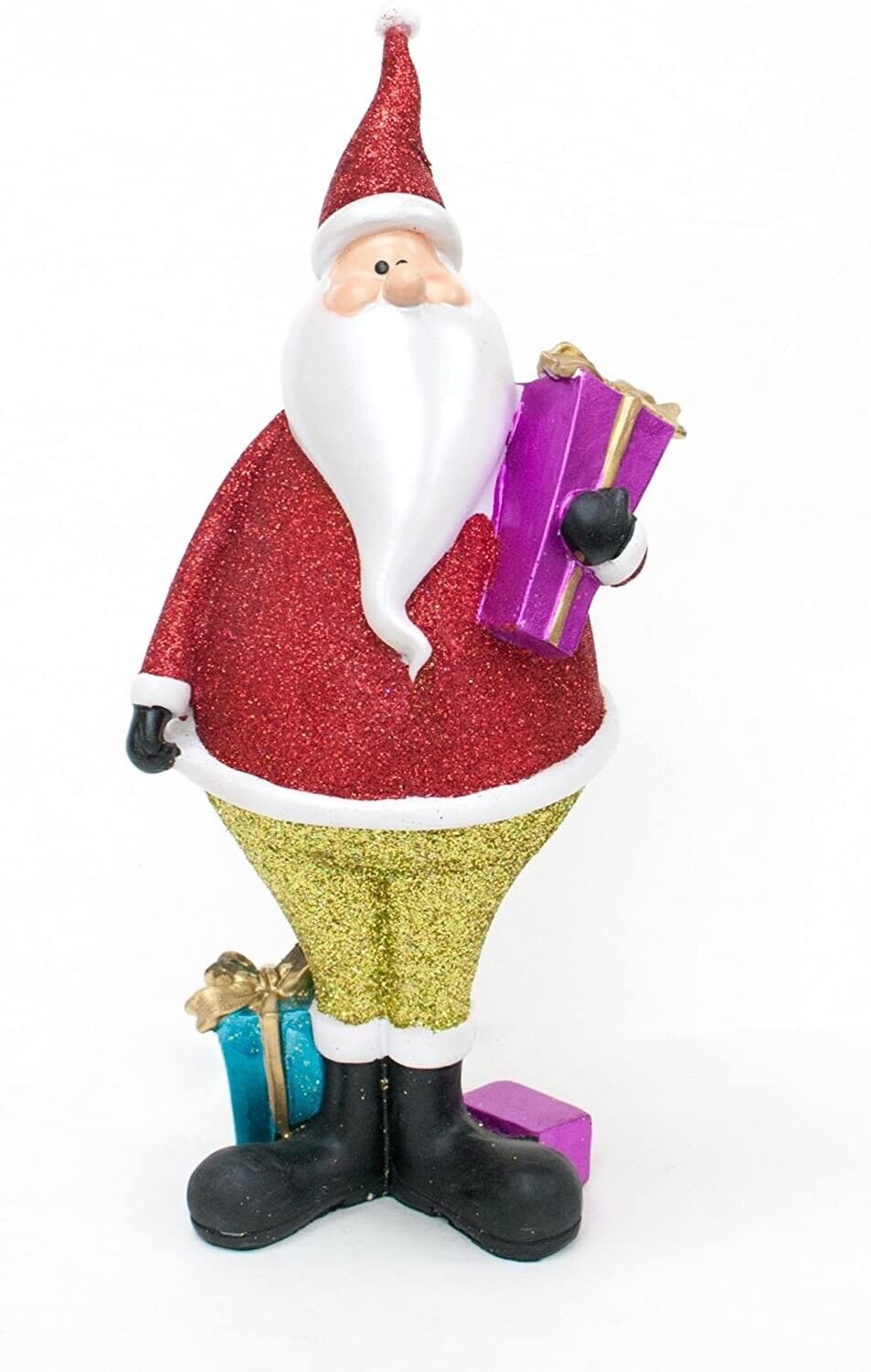 12 Inch Polyresin Toy Christmas Tree Toppers Decoration, Glitter Standing Santa