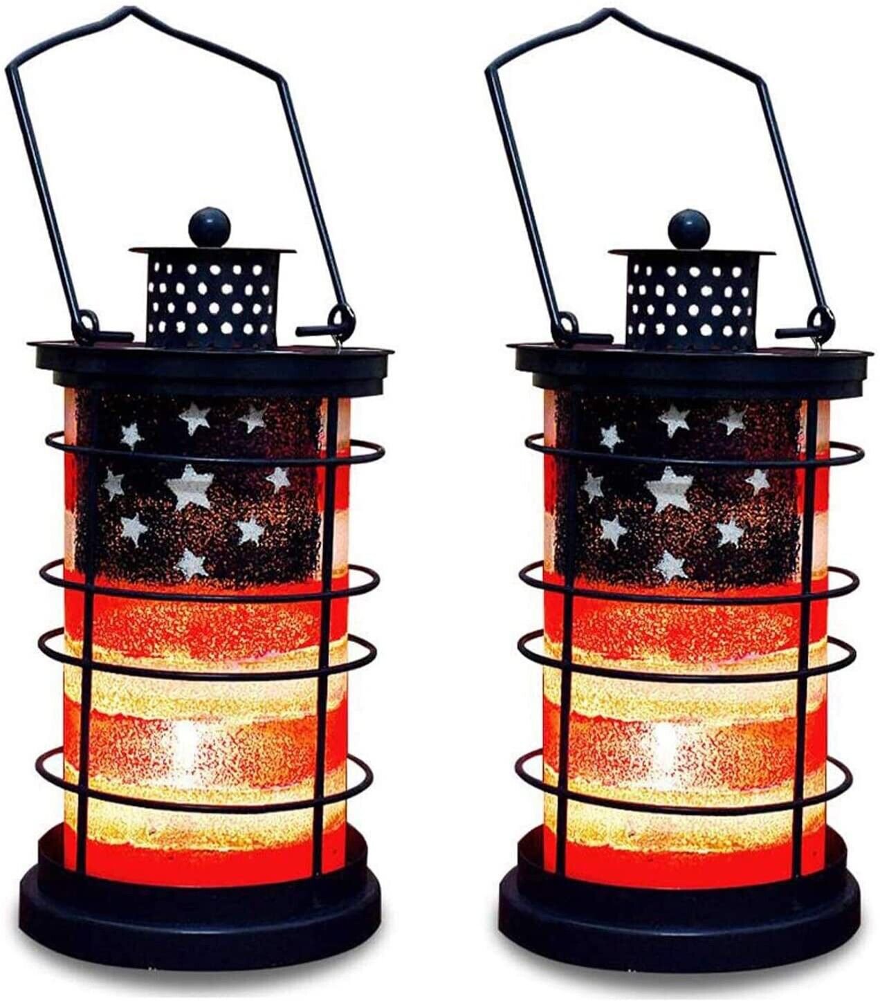 Rustic Metal Lantern Patriotic Decorative Candle Holder American Flag July 4th D