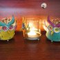 3 Piece Owl Hurricane Glass/Metal Candle Holder Set (Set of 3)
