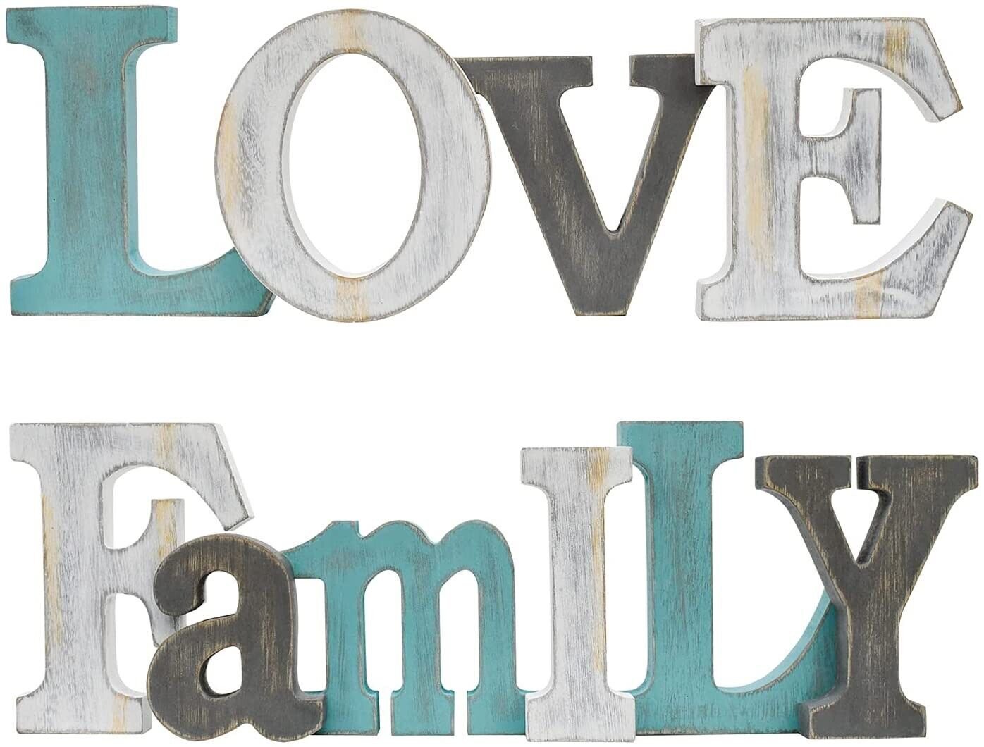 Multicolor Wooden Love Family Word Sign Freestanding Block Letters Wall Mounted