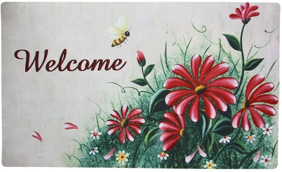 Daisy Welcome Mat for Front Door Entrance Non Slip Rubber Door Mat IndoorOutdoor