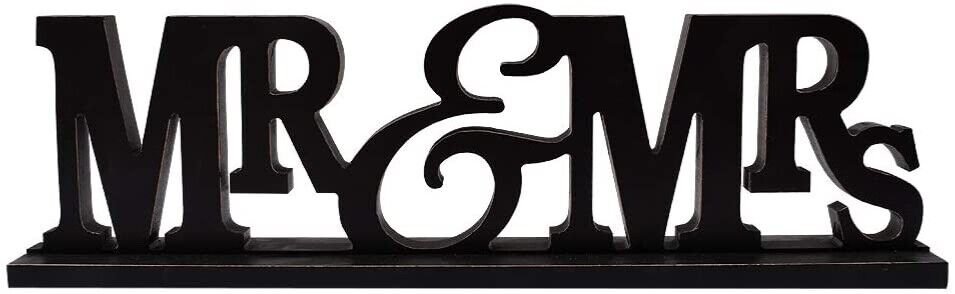 Rustic Wood MR & MRS Sign for Home Decor, Decorative Wooden Cutout Word Decor