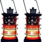 Rustic Metal Lantern Candle Holder Set of 2 with American Flag Pattern Vintage F