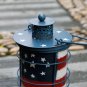Rustic Metal Lantern Candle Holder Set of 2 with American Flag Pattern Vintage F