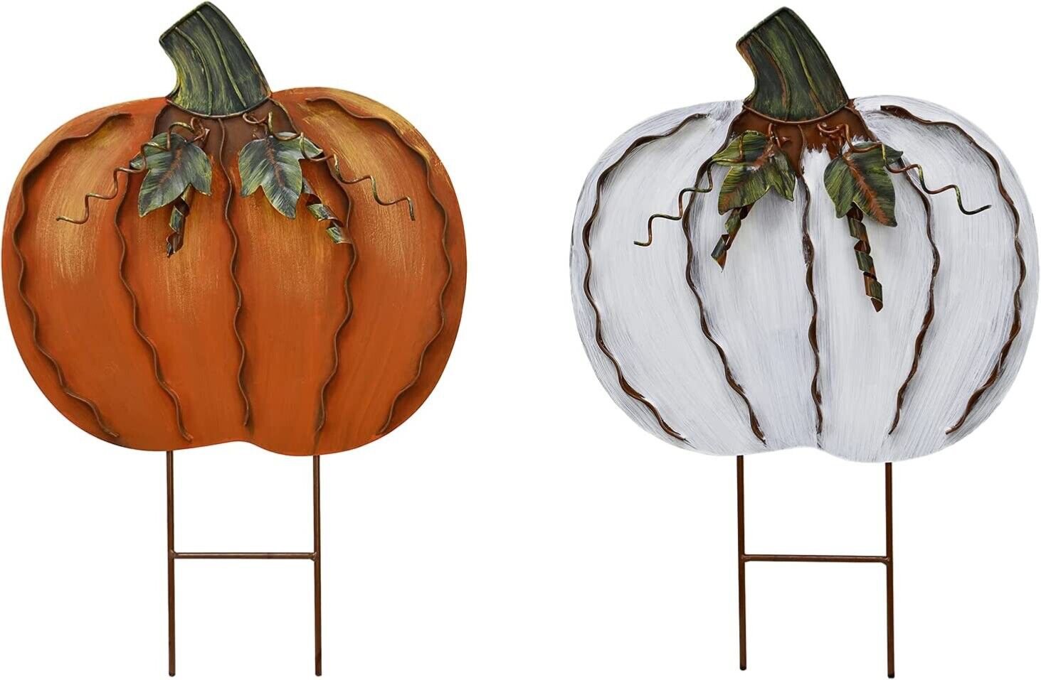 Metal Pumpkin Stake Fall Decor, Rustic Pumpkin Metal Yard Sign with Stakes Autum