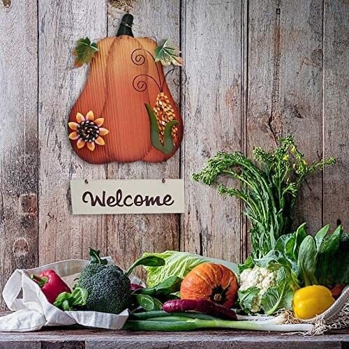Wooden Pumpkin Welcome Sign Hanging Pumpkin Sign Fall Door Decor for Autumn Harv