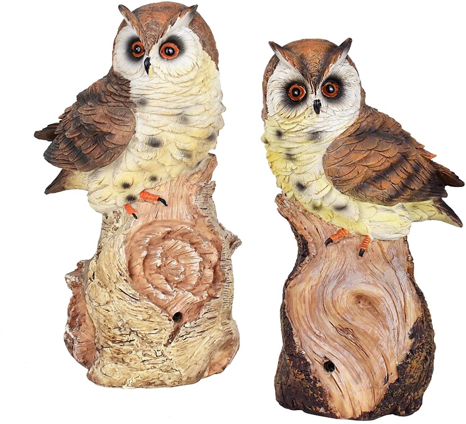Resin Garden Statue 8.5" H Small Owl Bird withSound Owl Ornaments Decor Set of 2