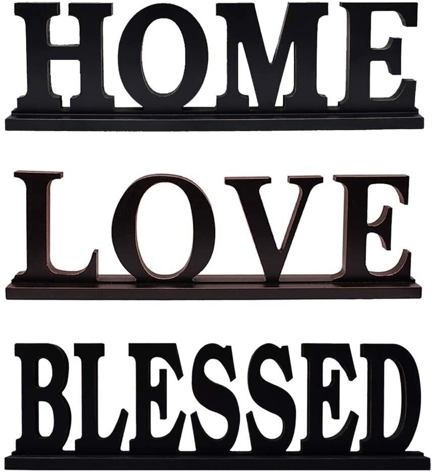 Rustic Wood Home Sign for Home Decor Set of 3, Decorative Wooden Cutout Word Dec