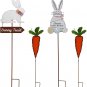 Easter Bunny & Carrot Yard Stake Set of 4 Outdoor Metal Bunny Carrot Decoration