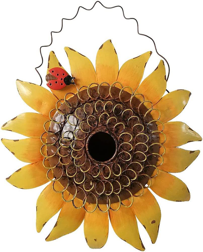 Sunflower Bird House Metal Rustic Decorative Hanging Birdhouse Wall Art