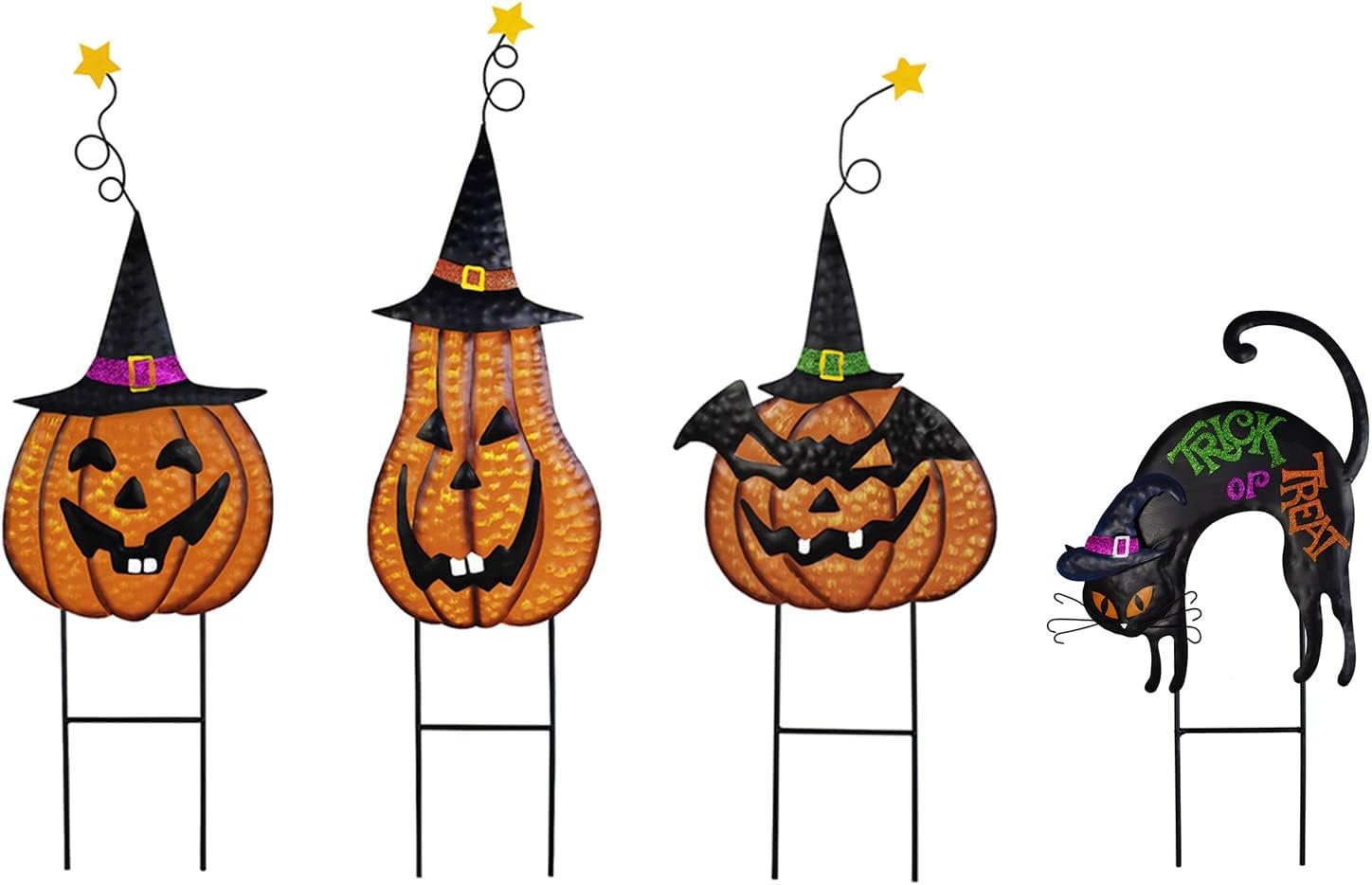 4set Halloween Garden Decorations, Metal Jack-O-Lantern Stakes
