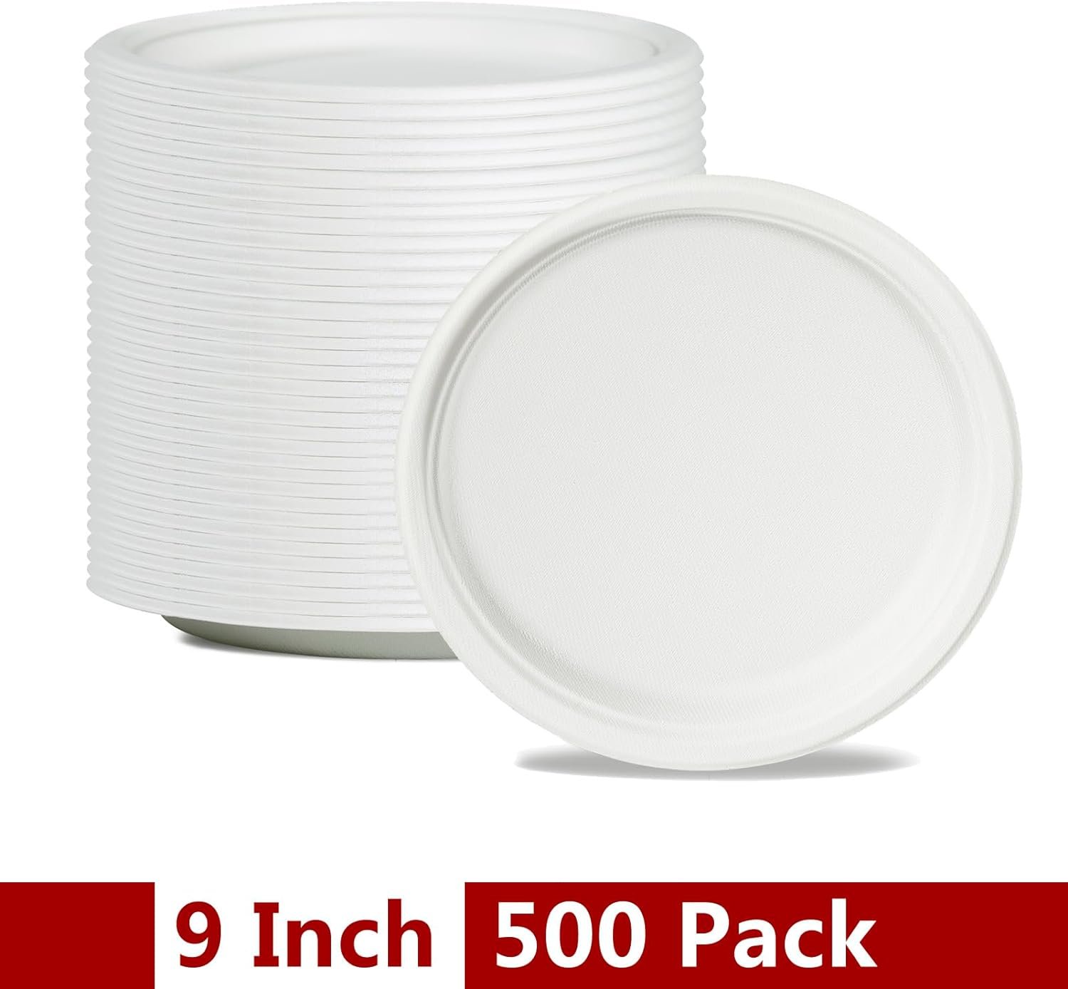 Compostable Paper Plates Disposable Plate Bulk Biodegradable Sugarcane 9 Inch 500 Pack