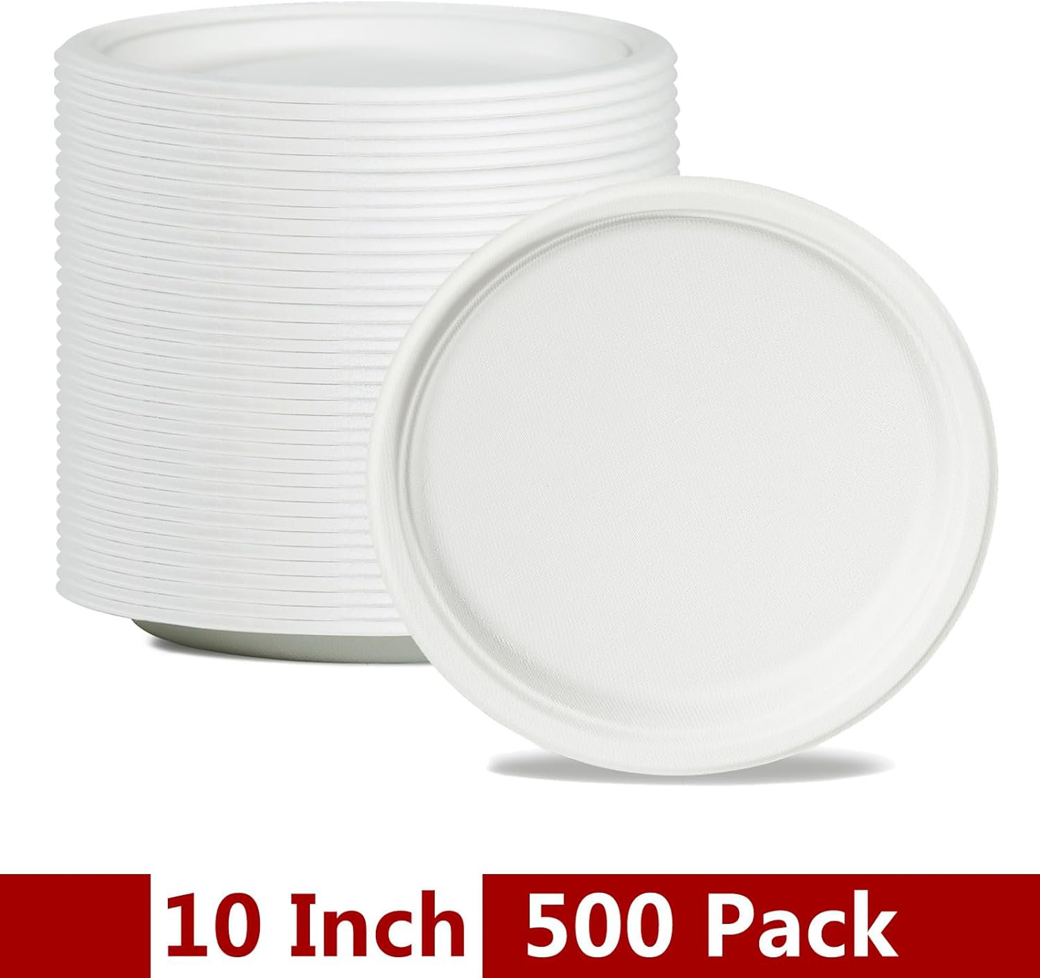 Compostable Paper Plates Disposable Plate Bulk Biodegradable Sugarcane 10 Inch 500 Pack