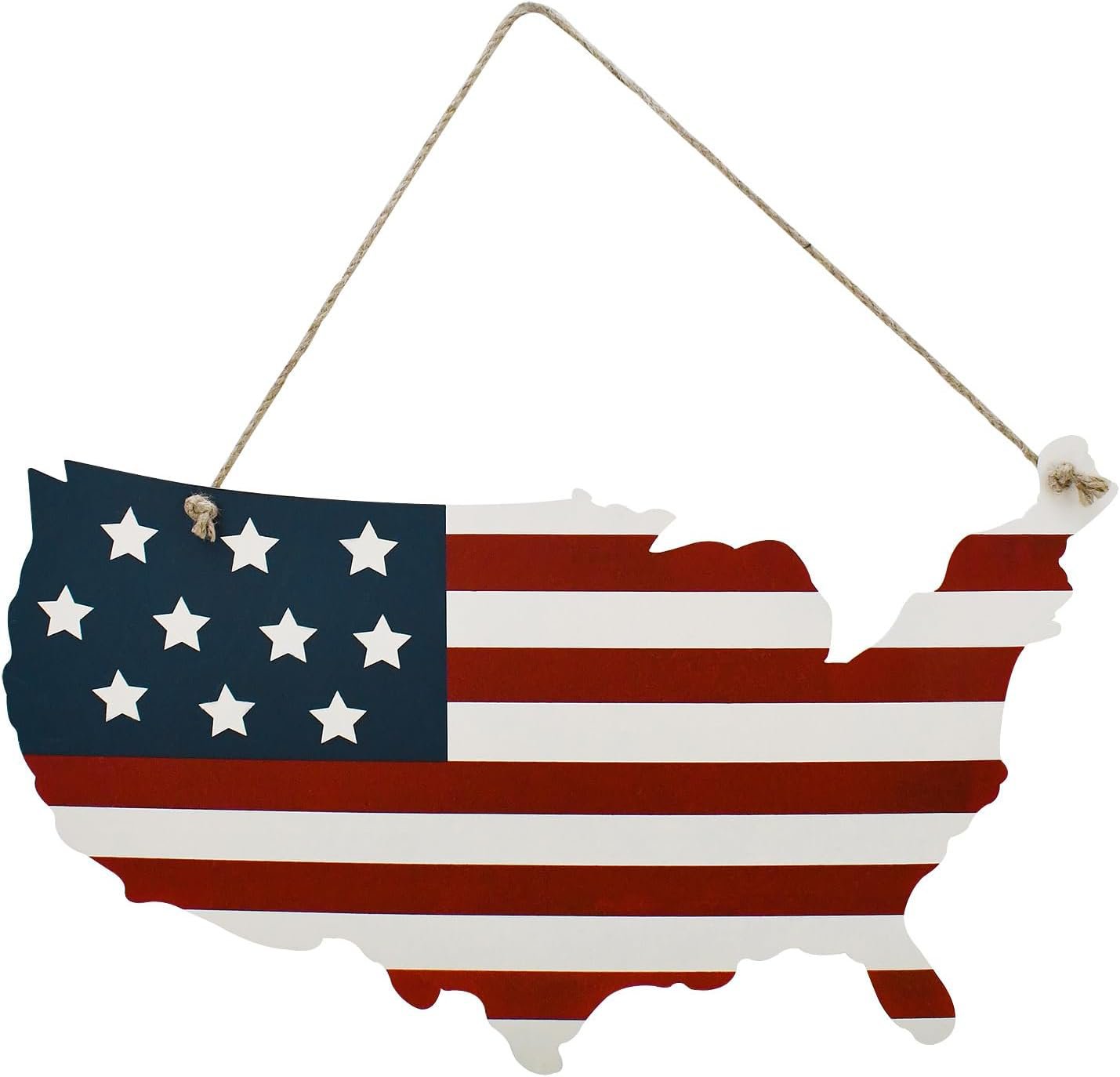 Linfevisi American Flag Wall Decor Patriotic Metal Sign 14.6X9.5 Inch