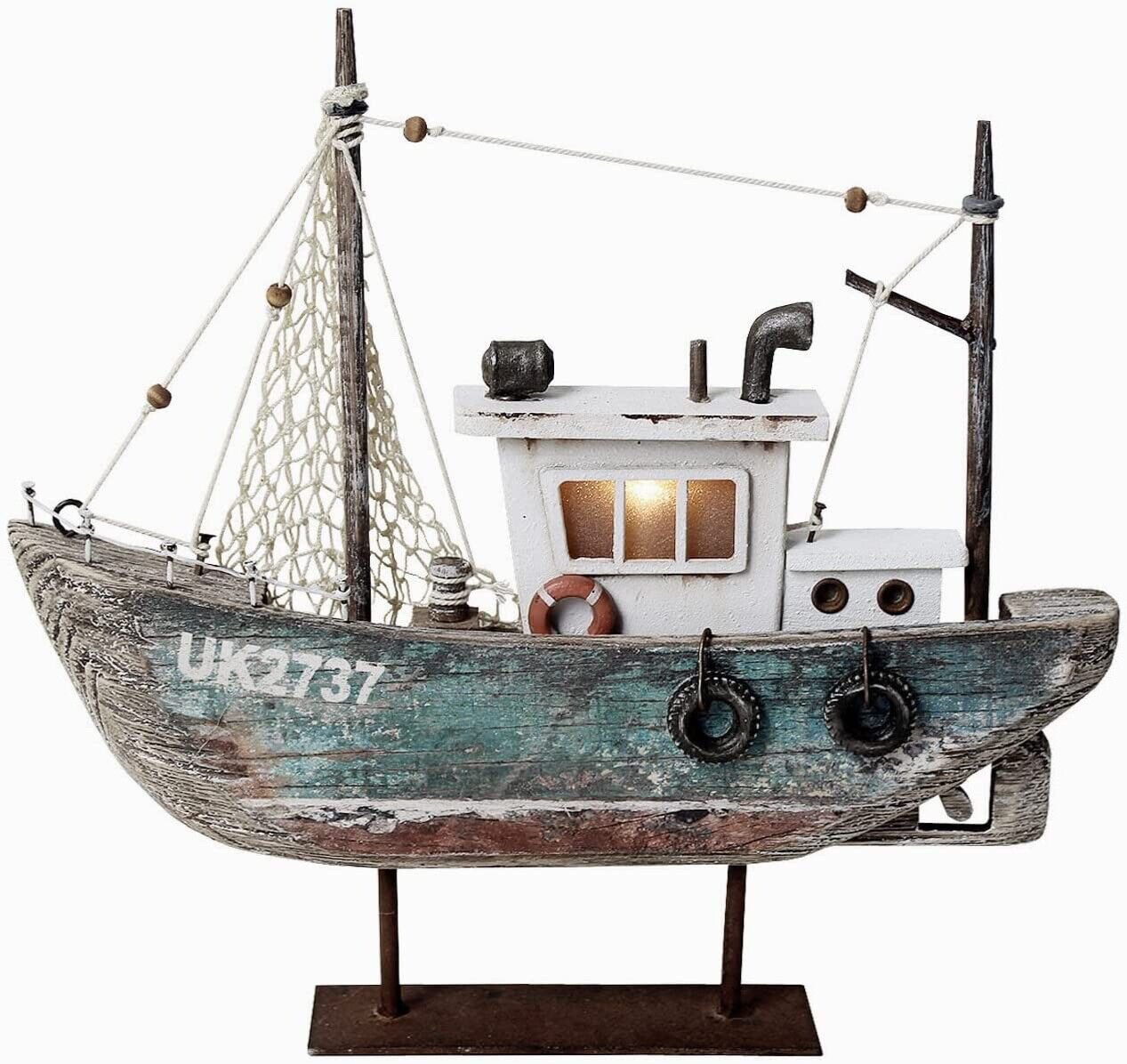 Wood Sailboat Decor with LED Light Nautical Decoration 9.33&acirc;��H Vintage sail boat