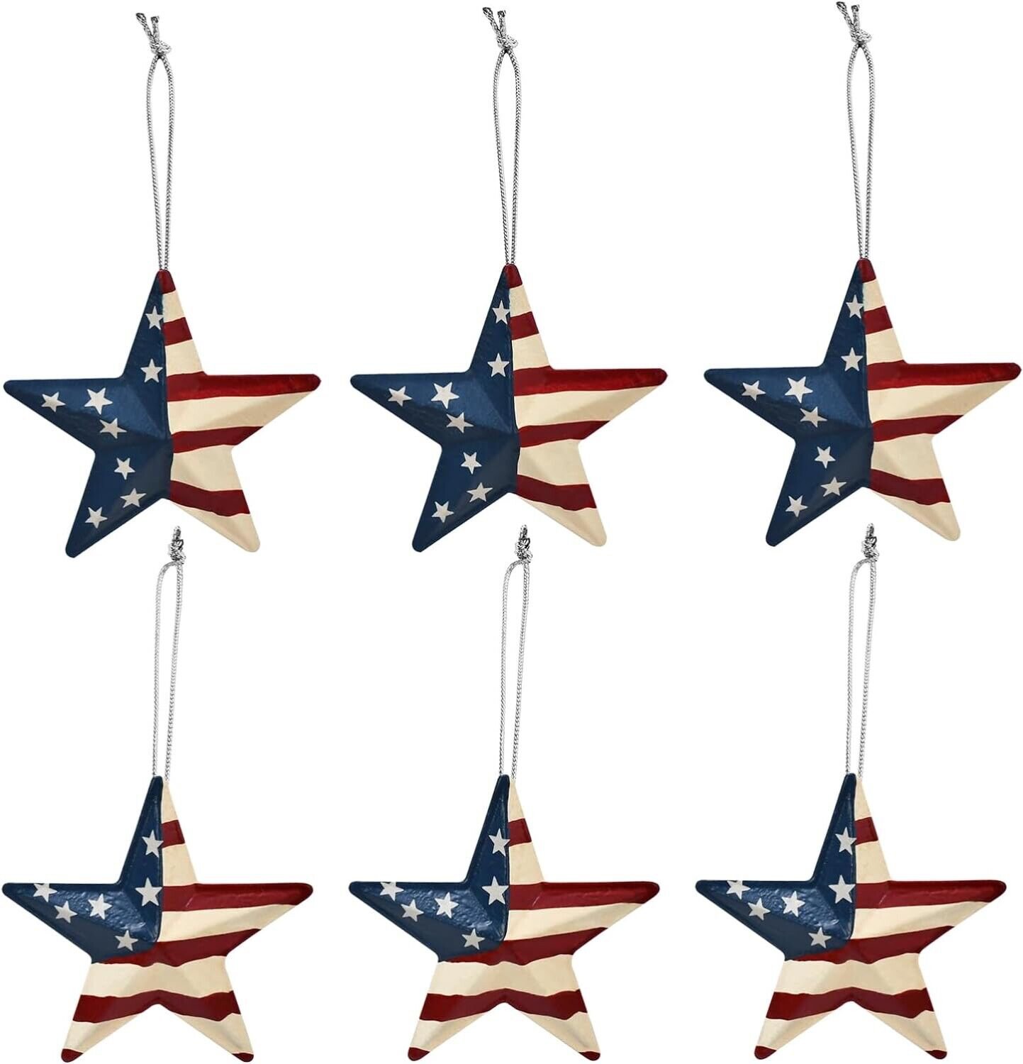 Metal American Flag Barn Star Wall Decor Patriotic Hanging Red White Blue 6/set