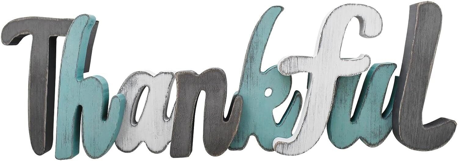 Rustic Wood Thankful Sign Wooden Block Letter Wall Decor Decorative Hanging Word