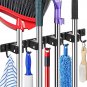 Broom Mop Holder Wall Mounted Metal Organizer With 4 Racks and 5 Hooks hanger