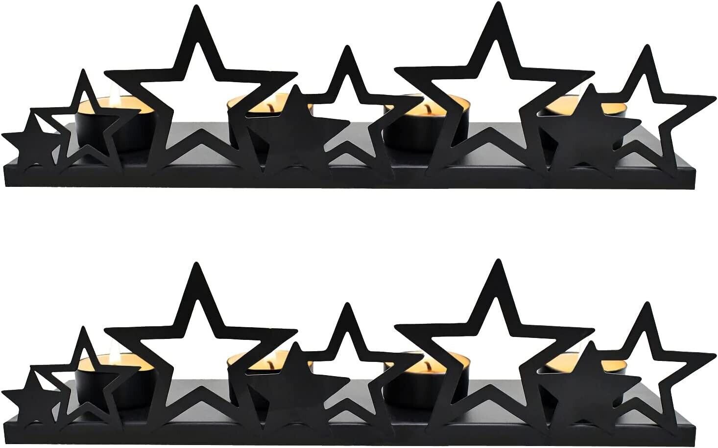 Patriotic Tea Light Candle Holders 4 Hole for Votive Candles Set of 2 Metal Star