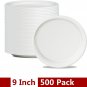 9” 500 Pack Food Plates Eco Friendly for Meal Prep White Heavy Duty Microwave