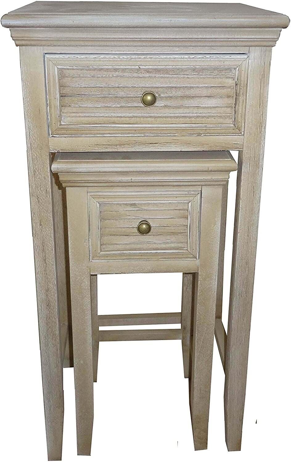 END Table with LOUVERED Accents Drawers Set of 2
