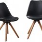 2 Set of Mid Century Modern DSW Dining Chairs Armless Side Wood Leg Soft padded