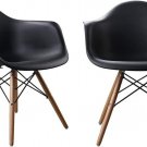 Set of 2 Mid Century Modern Molded Dining Arm Chair Eiffel Style Beech Wood Legs Set of 2 Mid Century Modern Molded Dining Arm Chair Eiffel Style Beech Wood Legs