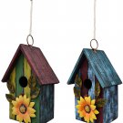 Wooden Hanging Garden Birdhouse Porch Yard Decor 9.37"X6.38"X4.25" (Red & Blue)