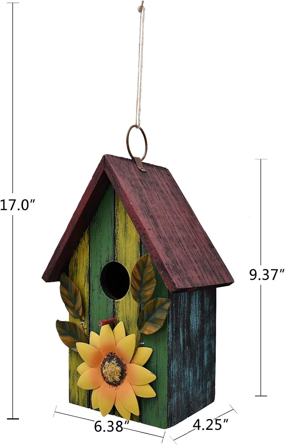 Decorative Wooden Bird House Hand Painted Wood Birdhouse Rustic Hanging Birdhouse Sunflower Wall Art