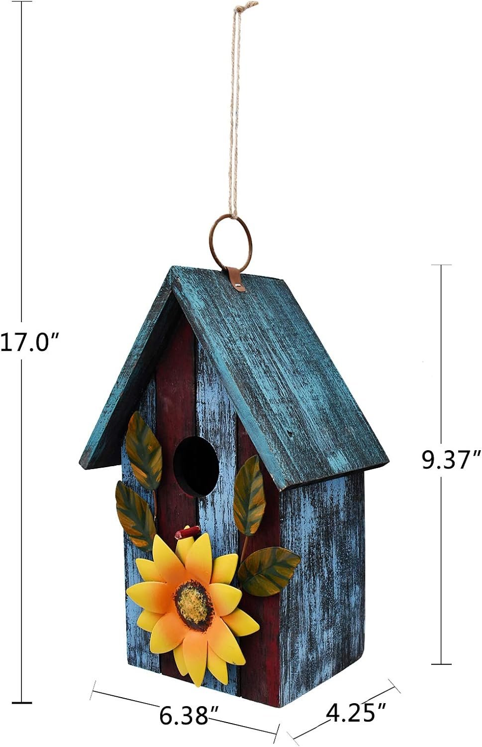 Decorative Wooden Bird House Hand Painted Wood Birdhouse Rustic Hanging Birdhouse Sunflower Wall Art
