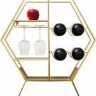 Metal Countertop Wine Rack with Glass Holder - Freestanding Iron Bottle Holder