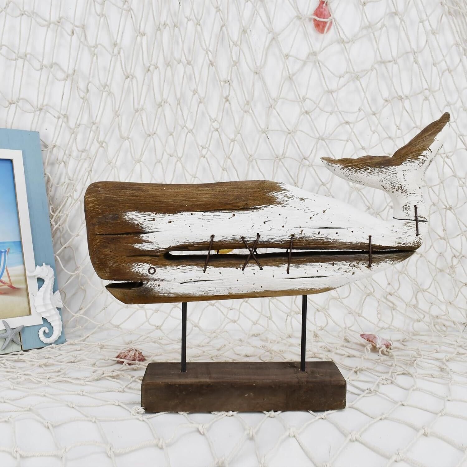 Wooden Whale Decor Tabletop Nautical Decor Solid Wood Whales Statue Sculpture