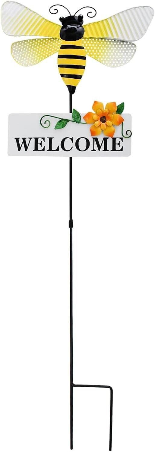Garden BEE Stakes Decorative Metal Welcome Spring Yard Decor Outdoor Insect SIGN
