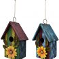 Wooden Hanging Garden Birdhouse Porch Yard Decor 9.37"X6.38"X4.25" (RED & BLUE)