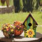 Wooden Hanging Garden Birdhouse Porch Yard Decor 9.37"X6.38"X4.25" (RED & BLUE)