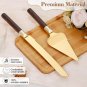 Gold Cake Cutting Set for Wedding Wood Cake Knife and Server Set  Vintage 2-Pie