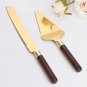 Gold Cake Cutting Set for Wedding Wood Cake Knife and Server Set  Vintage 2-Pie