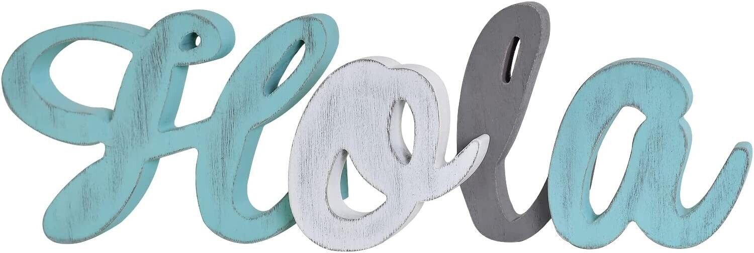 Wooden Hola Sign Decor Aqua Hanging Block Letters Sign Free Standing Wooden Lett
