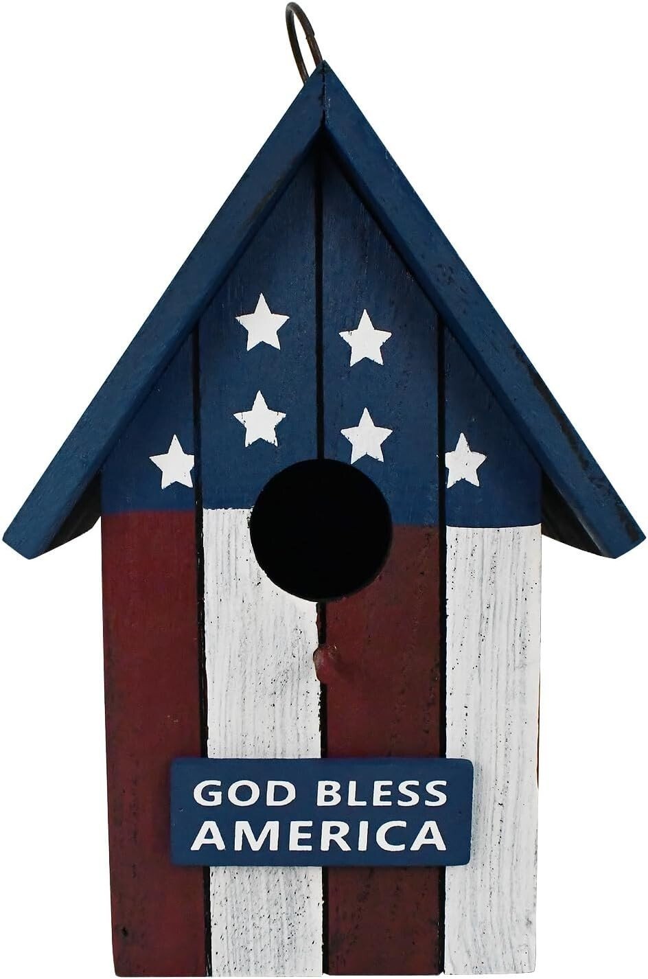 Wood Bird House US Flag JULY 4TH Garden Decorative Wooden HANGING SMALL HouSE