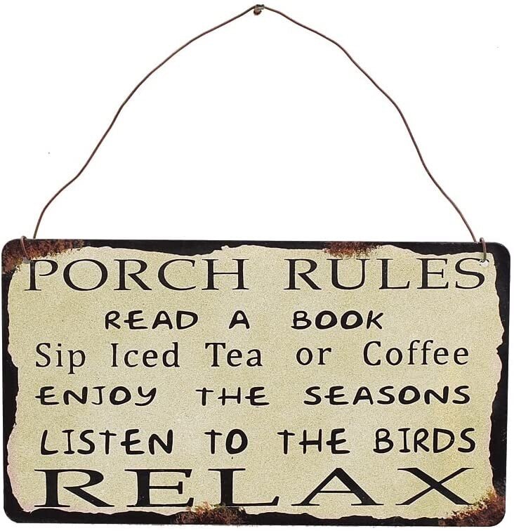vintage Porch Rules Rustic Metal Wall Sign for Front Door Porch Hanging Sign