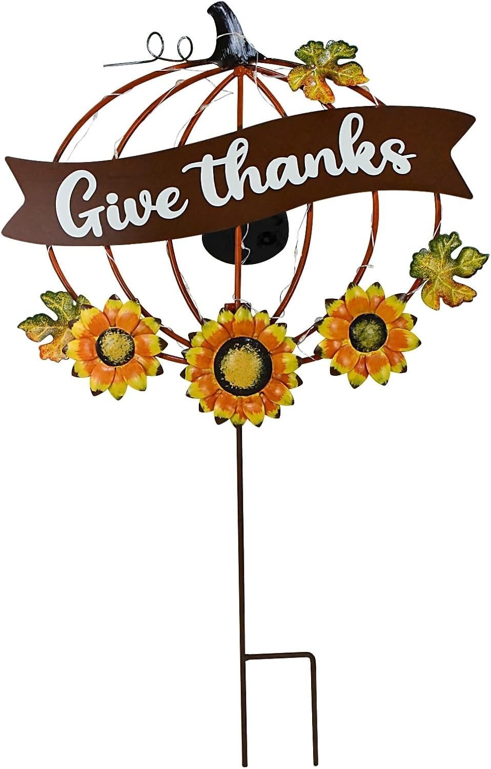 Solar Lighted Pumpkin Garden Stake with Sunflowers Outdoor Fall Decor, 23.7" H