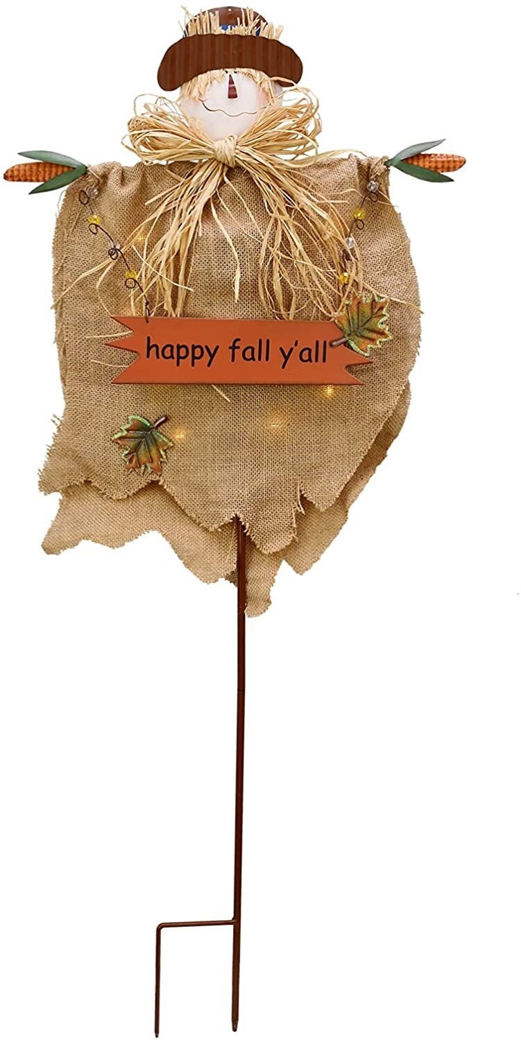 Fall Harvest Scarecrow Decor with LED Light Scarecrow Yard Stake Happy FallY&acirc;��all